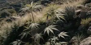 Wild Cannabis Plants Growing Among Rocks