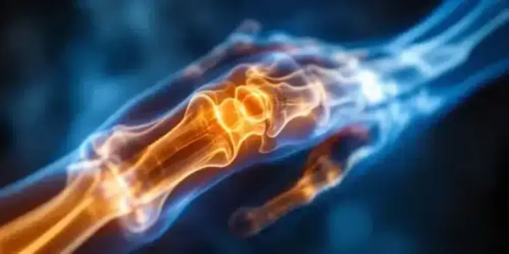Digital illustration of inflamed finger joints, representing rheumatoid arthritis pain