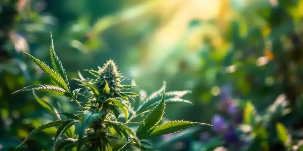 Cannabis plant under sunlight highlighting the potential stimulant properties of weed.