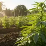 A sunny outdoor garden where Kabrales strain plants thrive in well-drained soil under natural light.