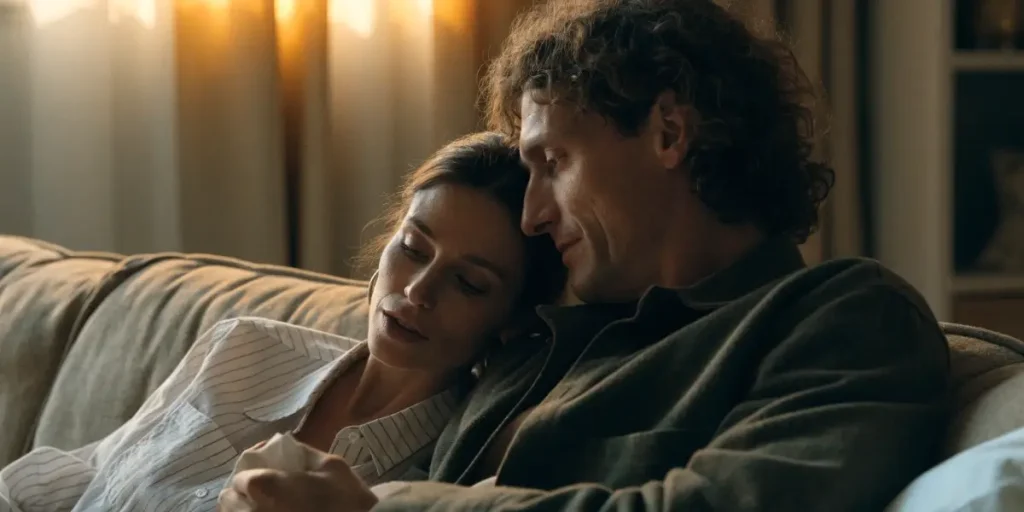Couple Sharing an Intimate Moment on the Sofa