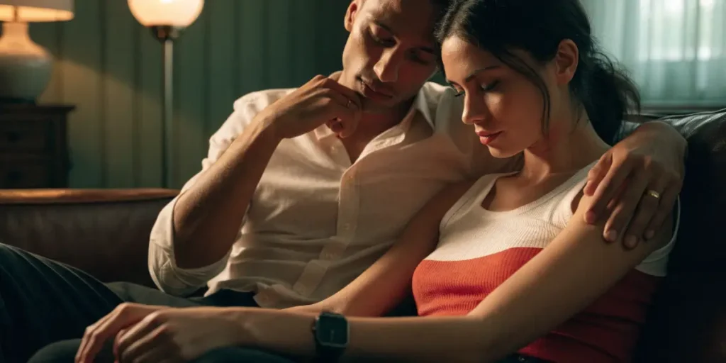 Couple Sitting Close Together on the Sofa