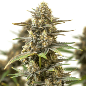 Close-up of a Berry Z OG cannabis bud with dense structure, visible trichomes, and orange pistils.