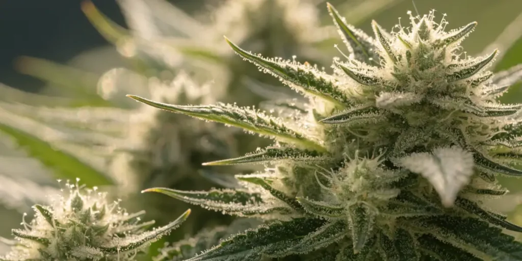 Frosty Cannabis Bud Covered in Resinous Trichomes