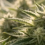 Frosty Cannabis Bud Covered in Resinous Trichomes