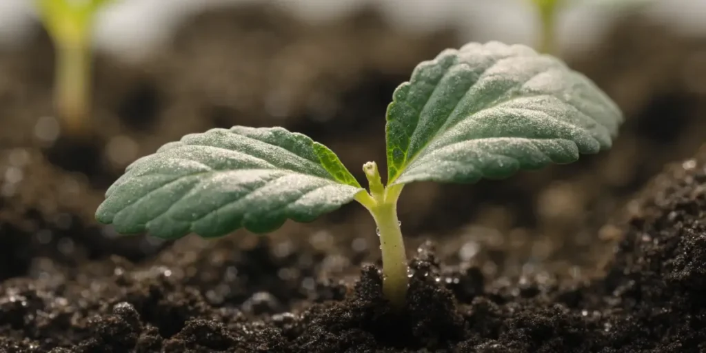 Cannabis Seedling with Its First True Leaves
