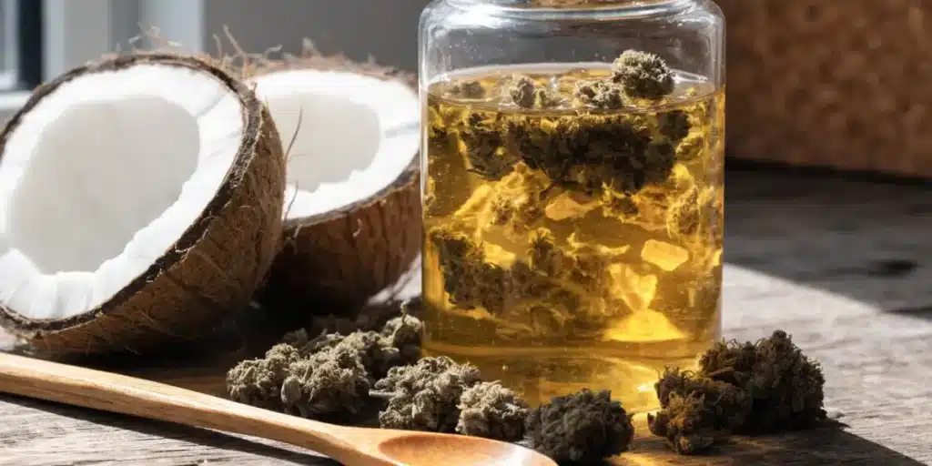 Coconut Oil Infused with Cannabis Buds