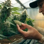 Cannabis Breeder Inspecting Mature Cannabis Buds