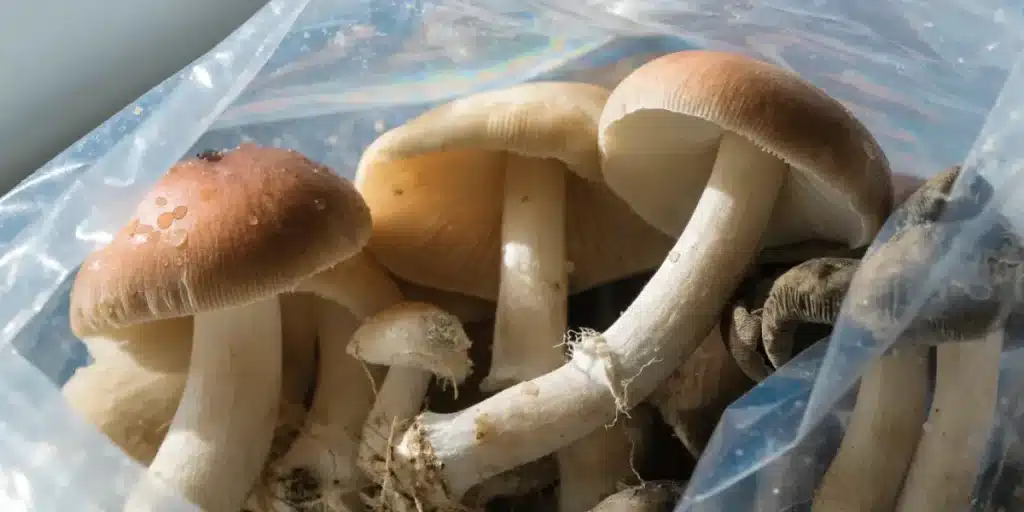 Psilocybin Mushrooms with Brown Caps and Pale Stems
