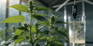 Cannabis Plants and PPM Meter for Nutrient Monitoring
