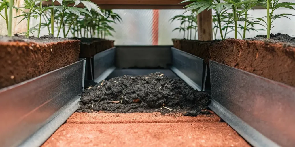 Organic cannabis soil composition in an indoor cultivation setup