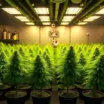 Indoor autoflower cannabis grow in week 7 with no buds on plants.