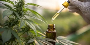 Cannabis Plant and Oil Extract in Glass Dropper
