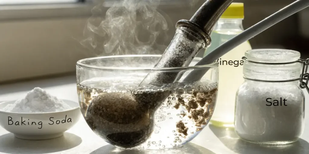 Cleaning a Glass Smoking Pipe with Baking Soda, Vinegar, and Salt