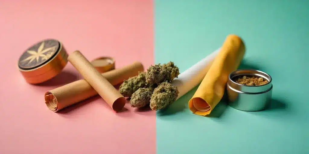 Organic and biodegradable rolling paper alternatives displayed with cannabis leaves, promoting sustainable smoking options.
