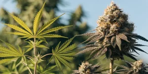 Mature Cannabis Plant with Dense Flowering Buds