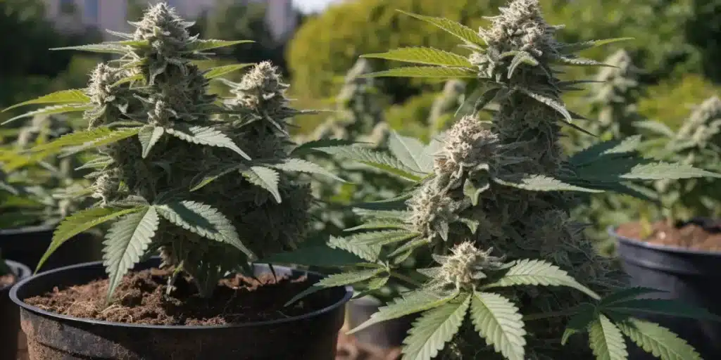 Outdoor Cannabis Plant with Dense Flowering Buds