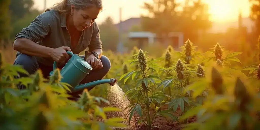 How big should my cannabis plants be after 1 month outdoors? Grower watering them.