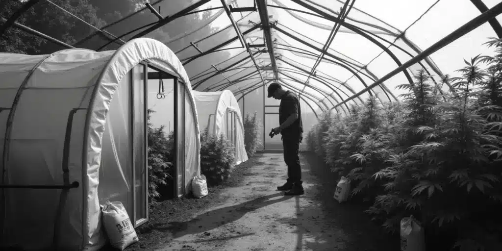 Best greenhouse setup for outdoor cannabis cultivation with a controlled growing environment.