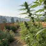 Outdoor cannabis garden showing natural airflow and environmental factors affecting how long does the smell of weed linger outside.