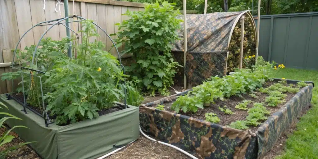 Discreet outdoor grow showcasing odor control for outdoor grow with companion planting and camouflage techniques.