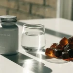 Cannabis Edibles and Water on a Table