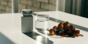 Cannabis Edibles and Water on a Table