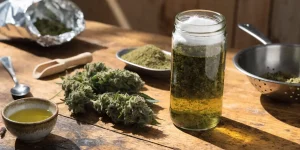 Cannabis-Infused Oil Preparation in a Glass Jar