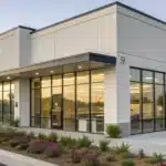 Realistic image of a licensed California cannabis dispensary with visible signage for legal weed purchase.