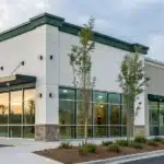 Realistic view of a licensed cannabis dispensary in North Carolina, showcasing legal signage and regulated cannabis products.