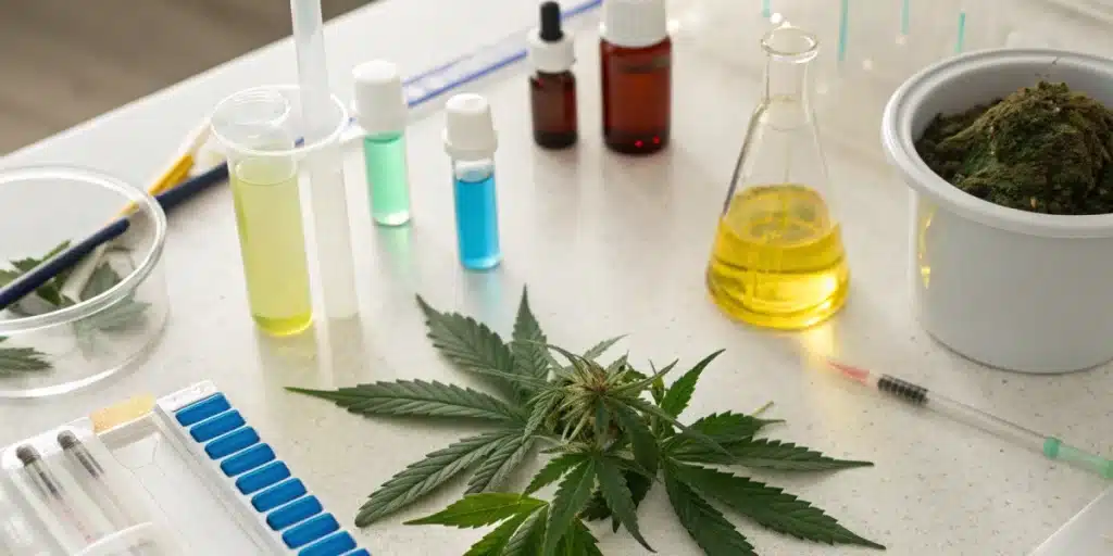 Cannabis ph range testing tools and sample cutting on table for pH adjustment tutorial