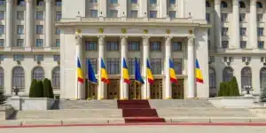 Realistic view of a Romanian government building representing Romania Weed Laws and the latest legal revisions.