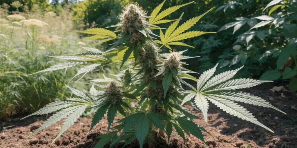 Outdoor Cannabis Plant with Developing Flowers