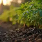 Early necrosis cannabis roots visible in young plants grown in soil gardens.