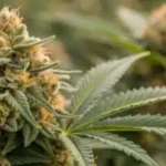 Outdoor Pineapple OG Kush cannabis plant with dense buds and green foliage.