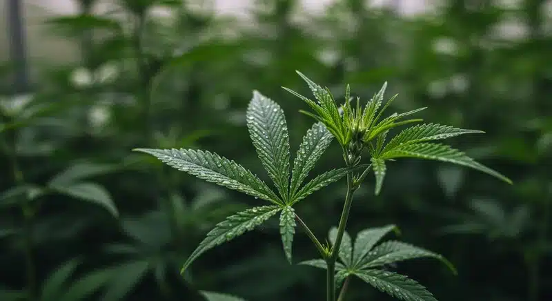 Outdoor field of flowering AK x White Widow Auto plants.