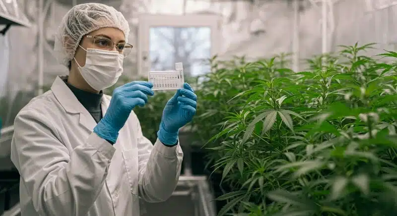 Cake Bomb Regular trimming dense buds in final flowering stage. Shown here during final trimming, this strain delivers high THC and intense vanilla aromas.