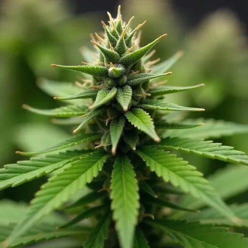 CBD Black Diesel (11) cannabis flower with orange hairs and frosty trichomes.