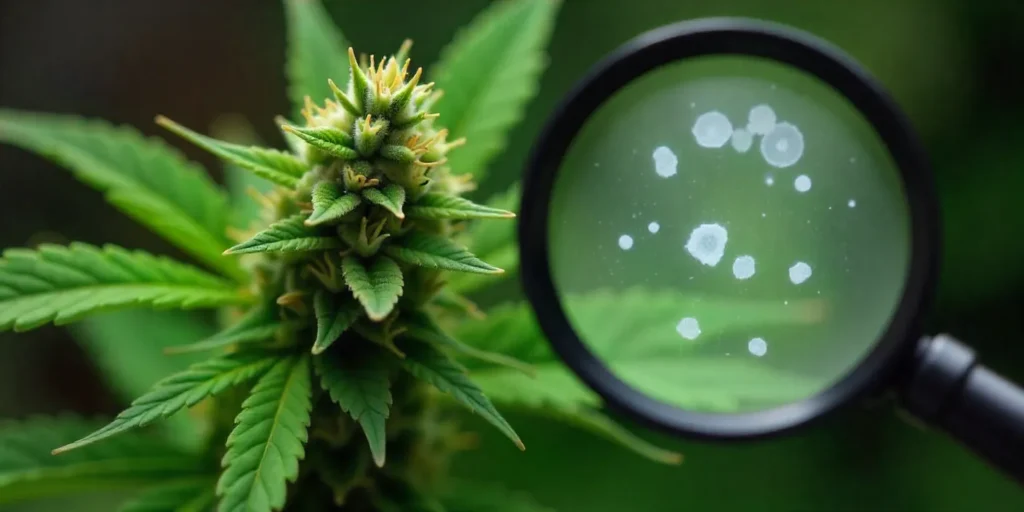 CBD Super Kush (115) bud under inspection for trichomes.