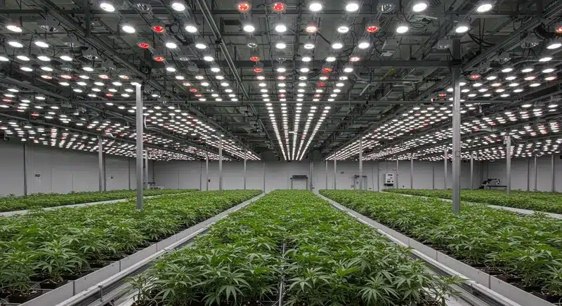 Indoor grow room with Carmen 2.0 Fast Version plants in vegetative stage.