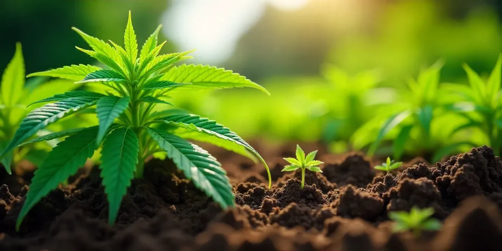 Grow CBD Sour Lemon (1:1) Young cannabis seedlings emerging.