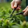 The trimming of Colombian Jack cannabis plant.