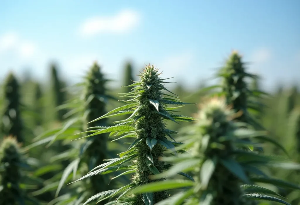 Deimos Auto cannabis plant growing outdoors under natural sunlight.