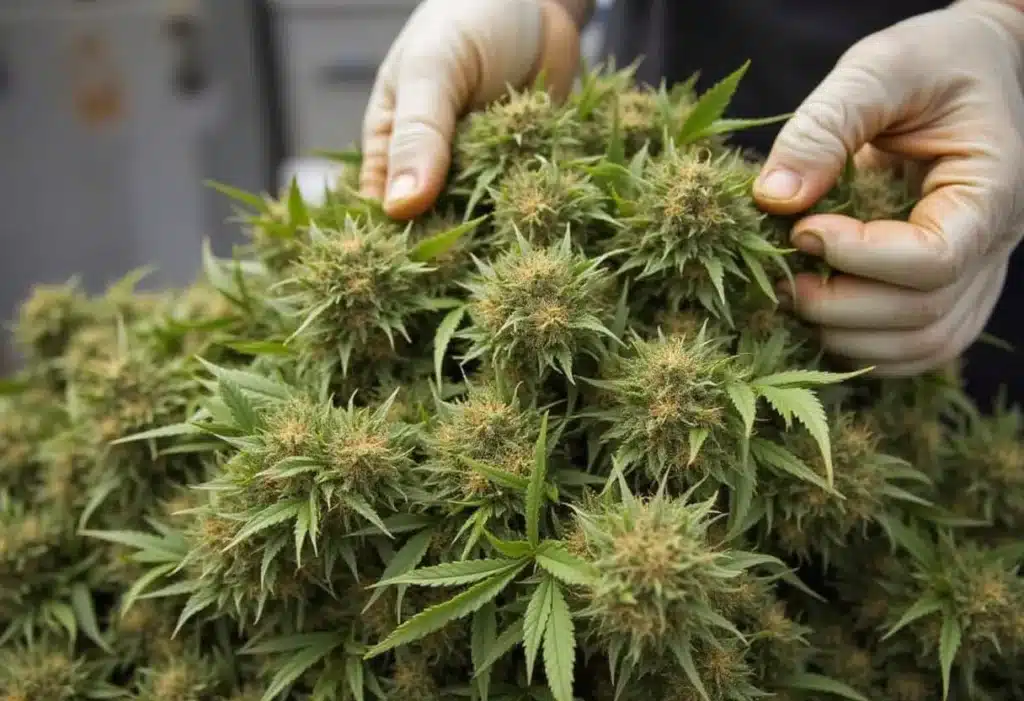 Critical Bilbo harvested buds showing dense, resinous flowers with intense aroma. Perfect for SEO content about cannabis cultivation and strain quality.