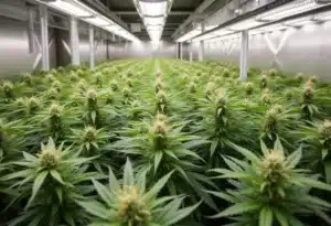 Indoor cultivation of Dama Blanca cannabis plants under LED grow lights.