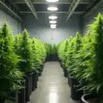 Indoor cultivation of Critical Cheese Auto cannabis plants under grow lights.