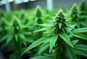 Frosted Guava Cannabis Bud in Indoor Grow Setup.