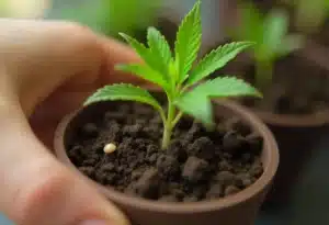 G13 Autoflower Seedling in Pot Showing Strong Early Growth.