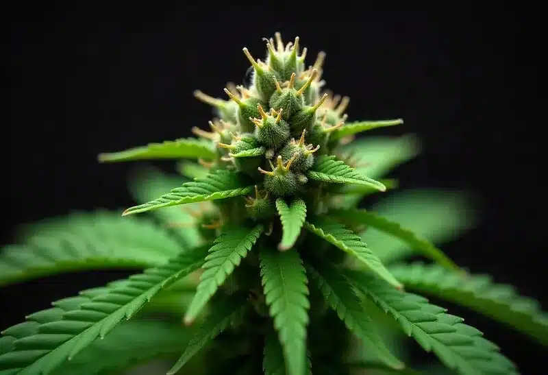 Mature Gelato x Rosetta Stone flower with dense bud structure and visible trichomes, indicating high THC potential and premium genetics.