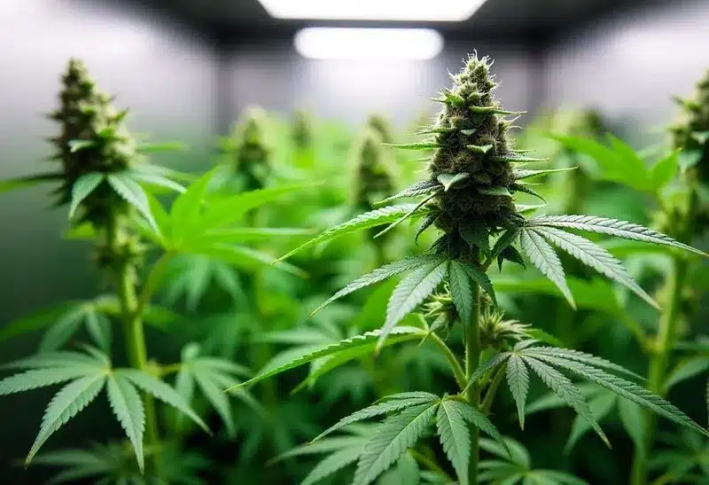 Girl Scout Cookies x Blue Head Band showing dense, resin-rich buds under LED grow lights.